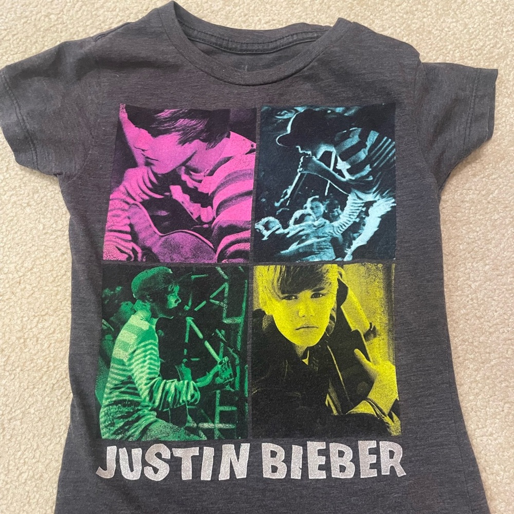 Justin Bieber Gray Pop Art Short Sleeve Tee
